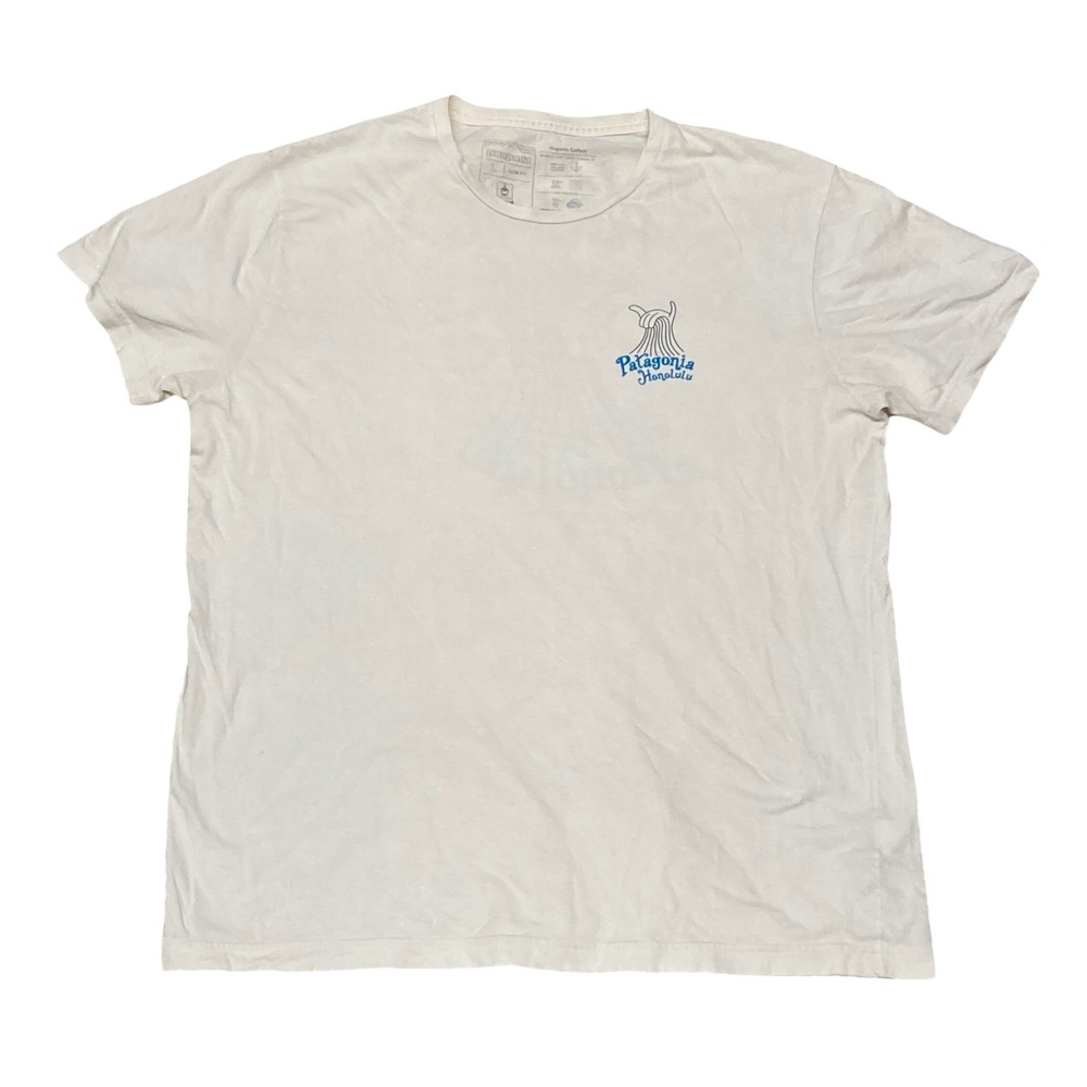 Patagonia Honolulu Shaka Wave Graphic T-Shirt White Mens Large Slim Fit Cotton - Picture 1 of 6